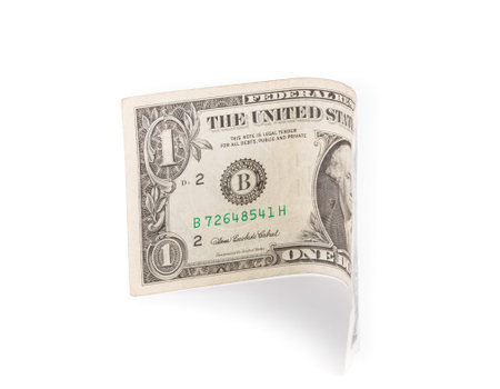Close up oa one dollar banknote. Isolated on a white background.