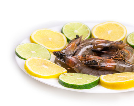 Fresh shrimps with lemonの写真素材