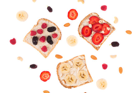 Close up of delicious berry sandwiches. Whole background.