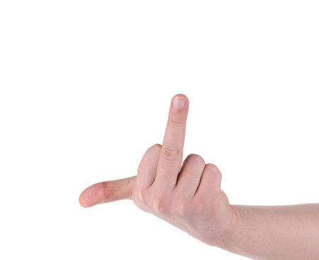 Middle finger Sign hand isolated on white