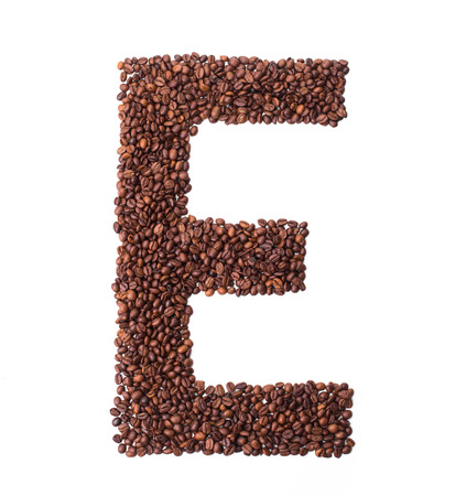 Alphabet from coffee beans. isolated on white.の写真素材