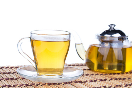 tea in teapot on a white background in the closeupの写真素材