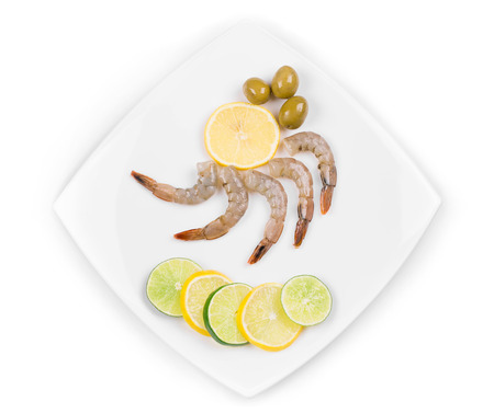 raw shrimps. Isolated on a white background.の写真素材