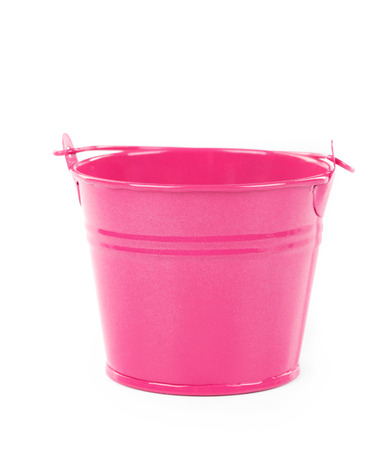 Close up of pink bucket. Isolated on a white background.の写真素材