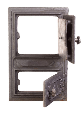 Cast iron door for furnaces. Isolated on the white background.の写真素材
