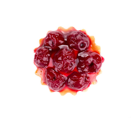 Fresh fruit pie tart with cherry. Isolated on a white background.の写真素材