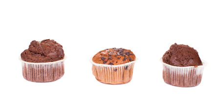 Muffins with chocolate. Isolated on a white background.の写真素材