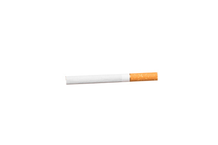 Cigarette with a brown filter. Isolated on a white background.の写真素材