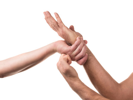 Blocking arms. Isolated on a white background.