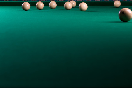 Billiard balls in a pool table in the closeupの写真素材