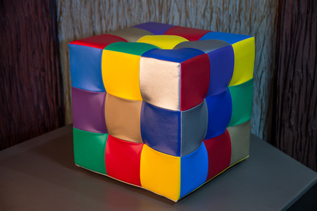 Rubik's cube chair with multicoloured leather squaresのeditorial素材