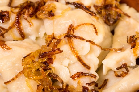 Traditional russian dumplings vareniki. Macro. Can be used as a whole background.の写真素材