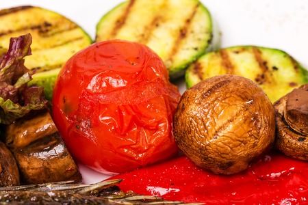 Closeup of delicious grilled vegetables. Macro. Photo can be used as a whole background.の写真素材