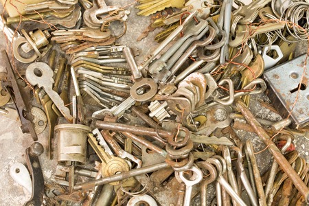 Many old keys and locks. Macro. Photo can be used as a whole background.の写真素材