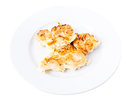 Delicious battered cauliflowers. Isolated on a white background.の写真素材