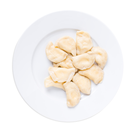 Ukrainian dumplings vareniki with cottage cheese. Isolated on a white background.の写真素材