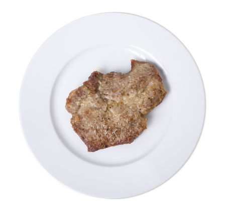 Baked beef fillet on a white plate. Isolated on a white background.の写真素材