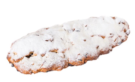 Delicious pie with powdered sugar .  Isolated on a white background.の写真素材