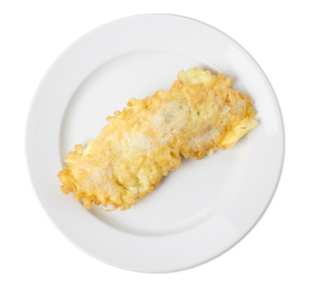 Delicious battered chicken chop. Isolated on a white background.の写真素材
