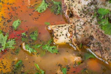 Georgian lamb soup with vegetables. Macro. Photo can be used as a whole background.の写真素材