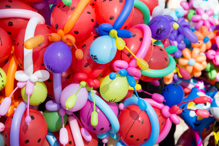 Composition of air balloons. Background with the image of multicoloured balloons.の写真素材