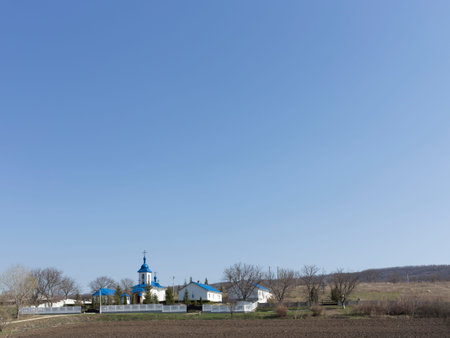 Small orthodox cloister. It located on the background of the blue sky.の写真素材
