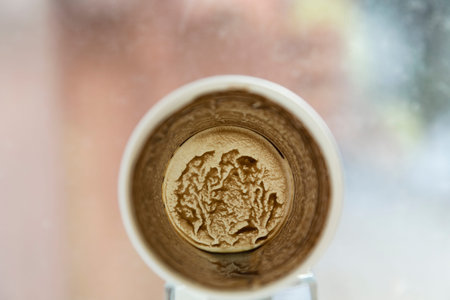 There is a paper cup. Tell fortunes by coffee grounds.