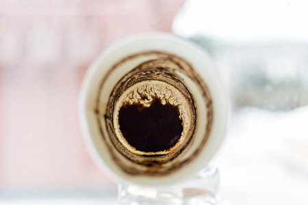 Dry coffee in a glass next to the window top down