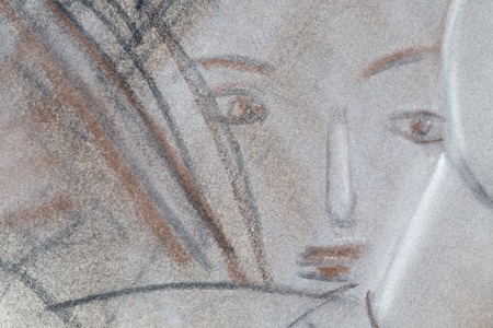 Fragment of a picture by artis Arcadi Antoseac. Face drawn on the paper covered of the sauce.の写真素材