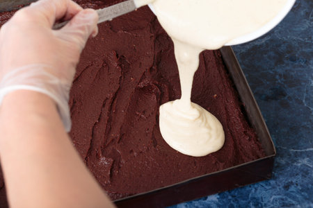 Making a cheese brownie with cheesecake.