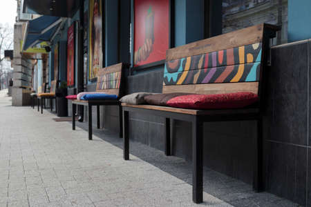 Cafe on Pushkin Street in Chisinau. The Republic of Moldova. March 30, 2021 at 12.30 pm.のeditorial素材