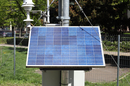 Solar panel on the street in the yard. Close-up.の写真素材
