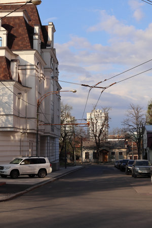 The central part of the city of Chisinau, Republic of Moldova. This place is located between the streets of Mikhail Kogalniceanu and Alexey Markevich. April 16, 2022.の写真素材