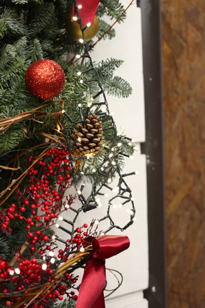 Festive decorations on the street in Chisinau. Close-up.の写真素材