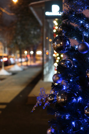 Festive decorations on the street in Chisinau. Close-up.の写真素材
