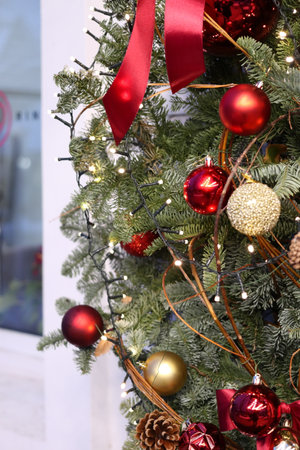 Festive decorations on the street in Chisinau. Close-up.の写真素材