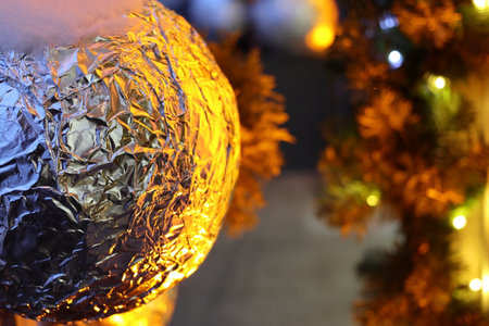 Festive decorations on the street in Chisinau. Close-up.の写真素材