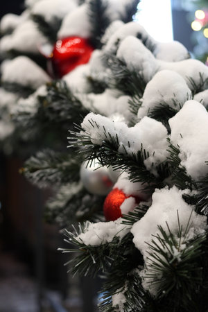 Festive decorations on the street in Chisinau. Close-up.の写真素材