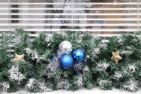 Festive decorations on the street in Chisinau. Close-up.の写真素材