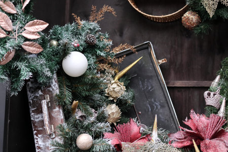 Festive decorations on the street in Chisinau. Close-up.