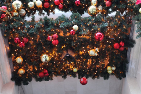 Festive decorations on the street in Chisinau. Close-up.の写真素材