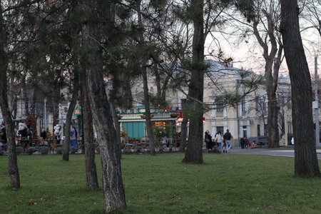 Bonjour cafe in the cathedral park. New Year's Eve in Chisinau. The Republic of Moldova. December 31, 2023.の写真素材