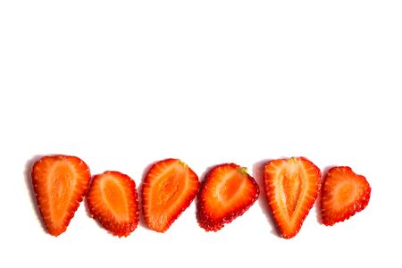 Strawberry isolated over white background. Close up, top view, high resolution productの写真素材