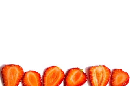 Strawberry isolated over white background. Close up, top view, high resolution productの写真素材
