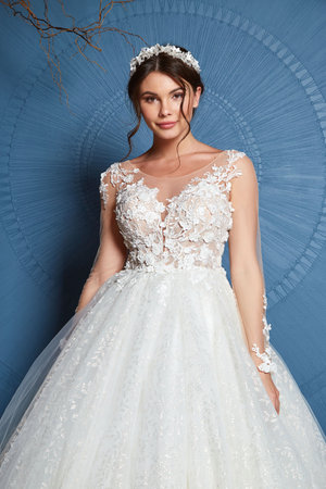 Sexy beautiful brunette woman pretty bride wedding big day marriage ceremony in summer garden wearing long silk and lace white dress bright makeup hairstyle pure love interior.の写真素材