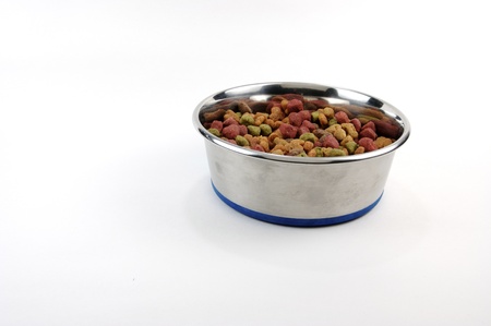 Dog food in a bowl on white  backgroundの写真素材