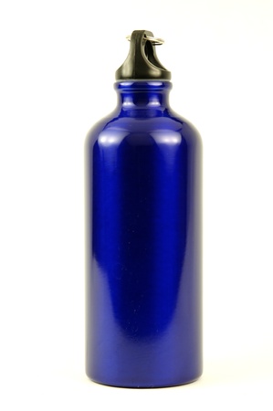 Blue aluminum sports drinking water bottle with capの写真素材