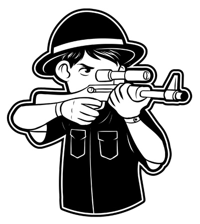 black and white clipart Hunterのイラスト素材