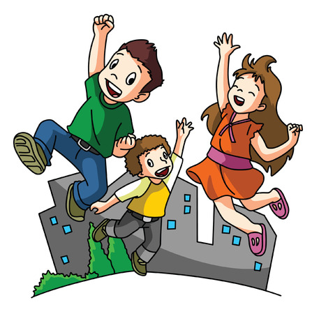 Jumping Happy Kidsのイラスト素材