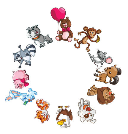 Funny Animals Circle Bannerのイラスト素材
